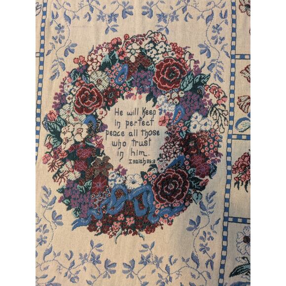 Vintage '93 Goodwin Weavers Ellen Stouffer wildflower throw Isaiah 26:3 48x66in - Picture 5 of 5